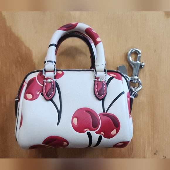 Coach Cherry Print Mini Rowan Bag Charm - Picture 7 of 9